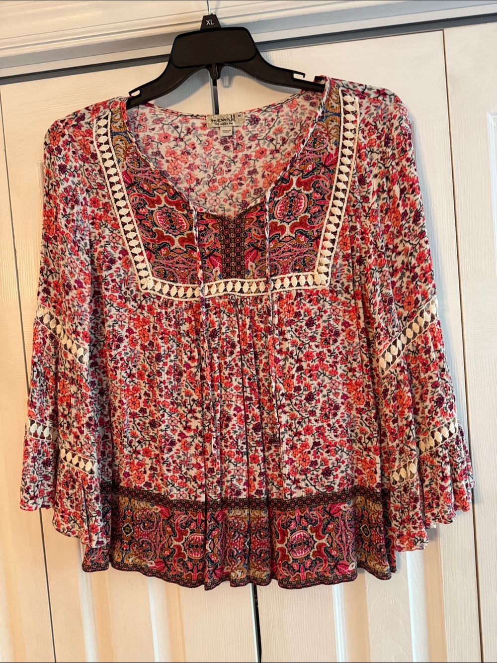 Boho Floral Peasant Top - Pink Multi